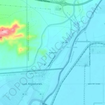 Mapa topográfico Andrade, altitud, relieve