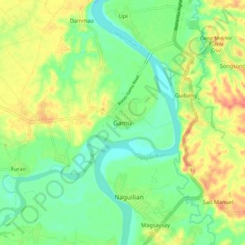 Mapa topográfico Gamu, altitud, relieve
