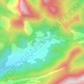 Mapa topográfico Les Thibauds, altitud, relieve