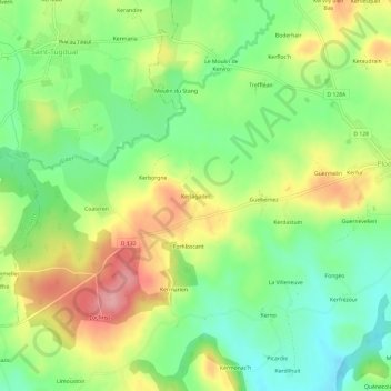 Mapa topográfico Kerlagadec, altitud, relieve