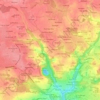 Mapa topográfico Kerozan, altitud, relieve