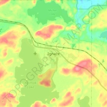 Mapa topográfico Ignace, altitud, relieve