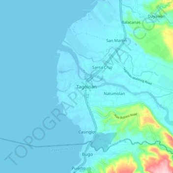 Mapa topográfico Tagoloan, altitud, relieve
