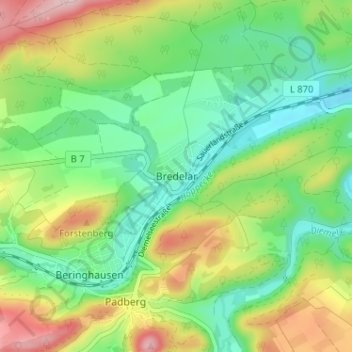 Mapa topográfico Bredelar, altitud, relieve