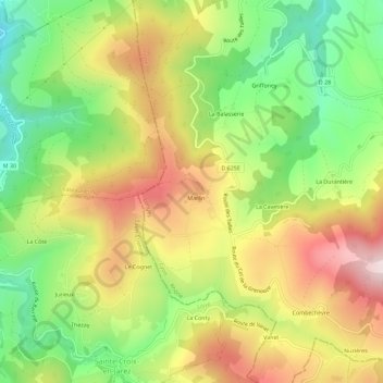 Mapa topográfico Marlin, altitud, relieve