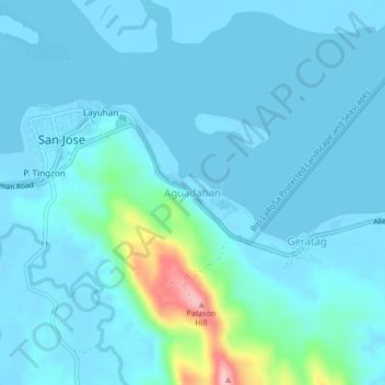 Mapa topográfico Aguadahan, altitud, relieve