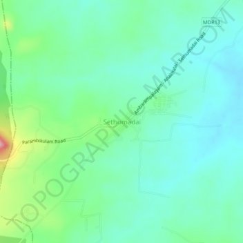 Mapa topográfico Sethumadai, altitud, relieve