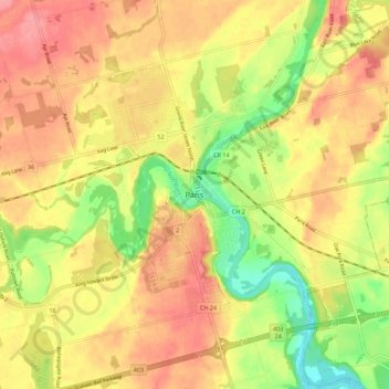 Mapa topográfico Paris, altitud, relieve
