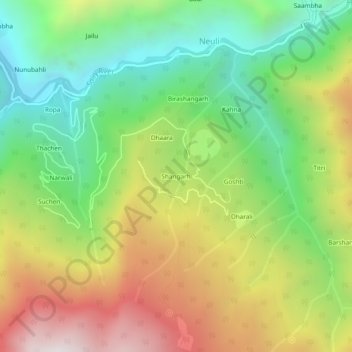 Mapa topográfico Shangarh, altitud, relieve