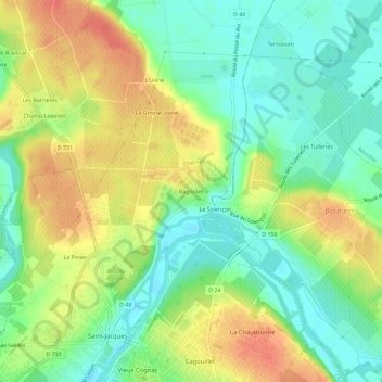 Mapa topográfico Bagnolet, altitud, relieve