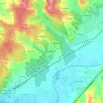 Mapa topográfico Maleterre, altitud, relieve