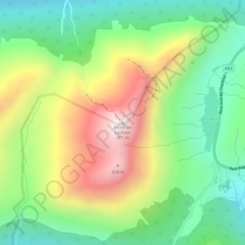 Mapa topográfico Beinn an Lochain, altitud, relieve
