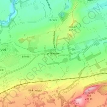 Mapa topográfico Wilkieston, altitud, relieve