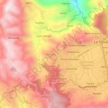 Mapa topográfico Upper Wangal, altitud, relieve