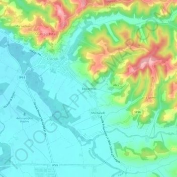 Mapa topográfico Baccanella, altitud, relieve