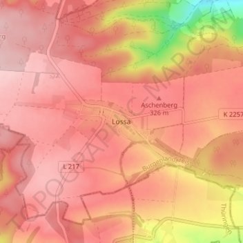 Mapa topográfico Lossa, altitud, relieve