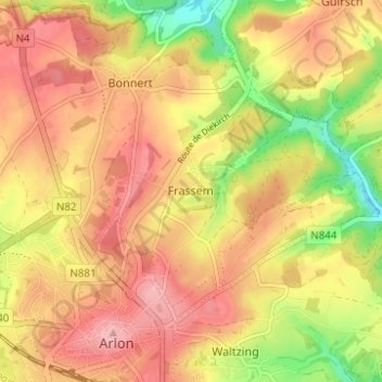 Mapa topográfico Frassem, altitud, relieve