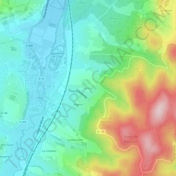 Mapa topográfico Les Cas, altitud, relieve