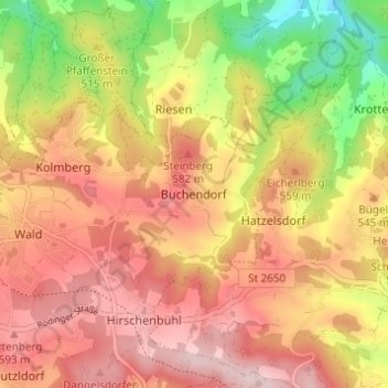 Mapa topográfico Buchendorf, altitud, relieve