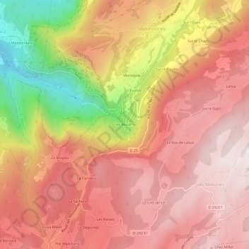 Mapa topográfico Les Moulins, altitud, relieve