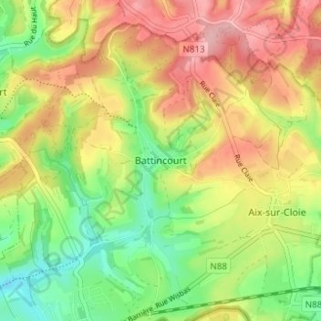 Mapa topográfico Battincourt, altitud, relieve