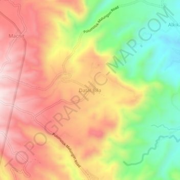 Mapa topográfico Datal Bila, altitud, relieve