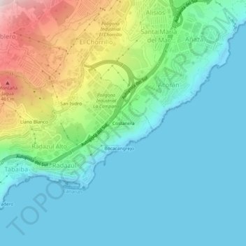 Mapa topográfico Costanera, altitud, relieve