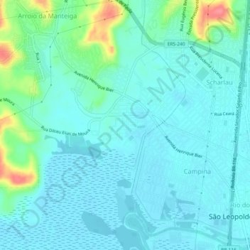 Mapa topográfico Jardim Fênix, altitud, relieve
