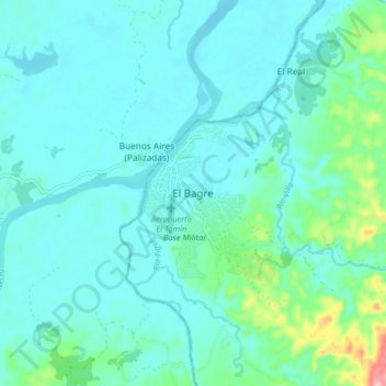 Mapa topográfico El Bagre, altitud, relieve
