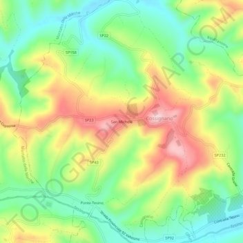 Mapa topográfico San Michele, altitud, relieve