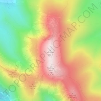 Mapa topográfico Skiddaw, altitud, relieve