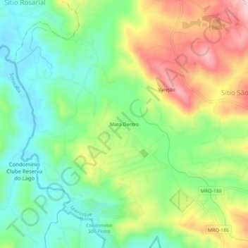 Mapa topográfico Mato Dentro, altitud, relieve