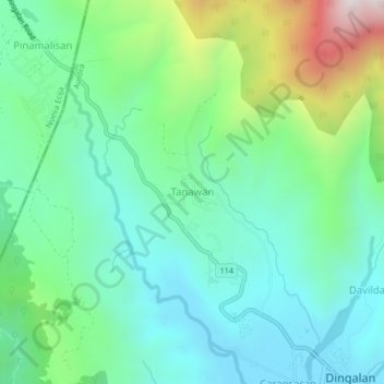 Mapa topográfico Tanawan, altitud, relieve