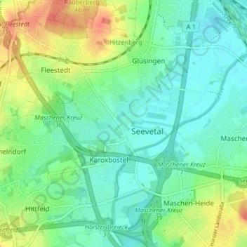Mapa topográfico Jehrden, altitud, relieve