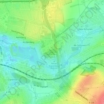 Mapa topográfico Kaiserberg, altitud, relieve