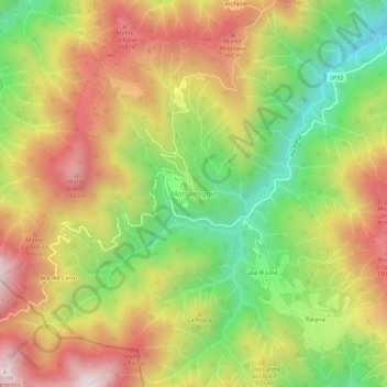 Mapa topográfico Montereggio, altitud, relieve