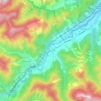 Mapa topográfico Popolano, altitud, relieve