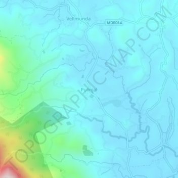 Mapa topográfico Pulinjal, altitud, relieve