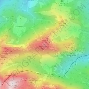 Mapa topográfico Hochsalwand, altitud, relieve