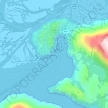 Mapa topográfico Caleta Tortel, altitud, relieve