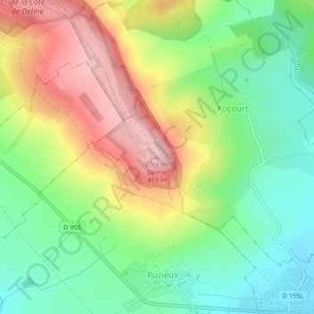 Mapa topográfico Côte de Delme, altitud, relieve