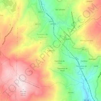 Mapa topográfico Viadores, altitud, relieve