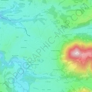 Mapa topográfico Hundham, altitud, relieve