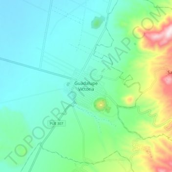 Mapa topográfico Guadalupe Victoria, altitud, relieve