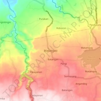 Mapa topográfico Matungao, altitud, relieve