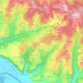 Mapa topográfico Les Valades, altitud, relieve