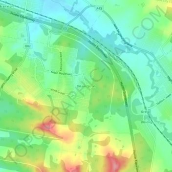 Mapa topográfico Dillans Scrub, altitud, relieve
