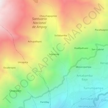 Mapa topográfico Sahuanay, altitud, relieve