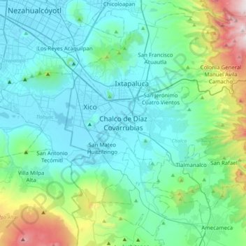 Mapa topográfico Chalco de Díaz Covarrubias, altitud, relieve