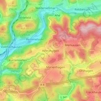 Mapa topográfico Alferzhagen, altitud, relieve